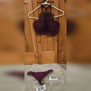 Pink/Victoria Secret Push Up Bralette/Thong pair-NWT-Maroon-Medium/Large Thong